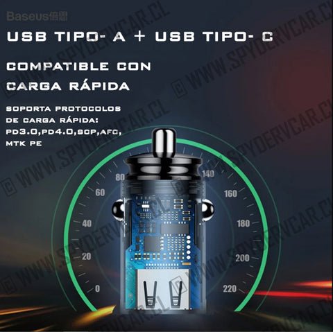 Cargador para Auto Carga Rápida hasta 30w  (1 ud) BASEUS