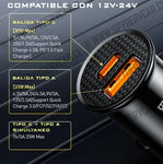 Cargador para Auto Carga Rápida 30w Baseus + Cable USB tipo C a tipo C Baseus + Adaptador usb Gratis